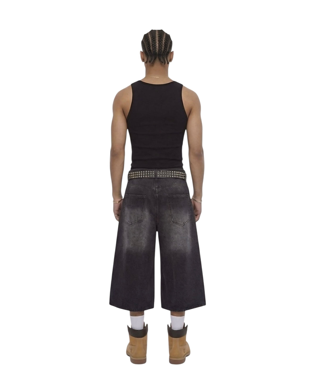Krepking - Washed Black Wide Leg Denim Shorts