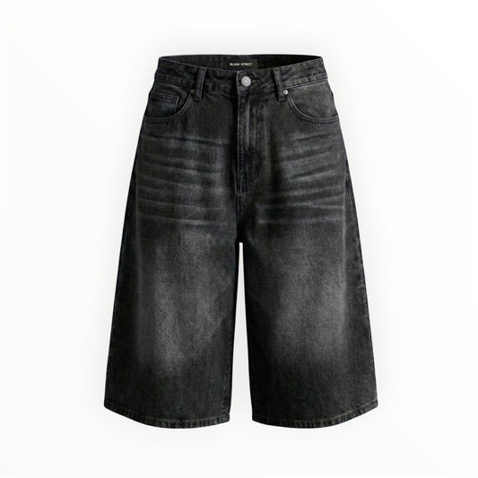 Krepking - Washed Black Wide Leg Denim Shorts