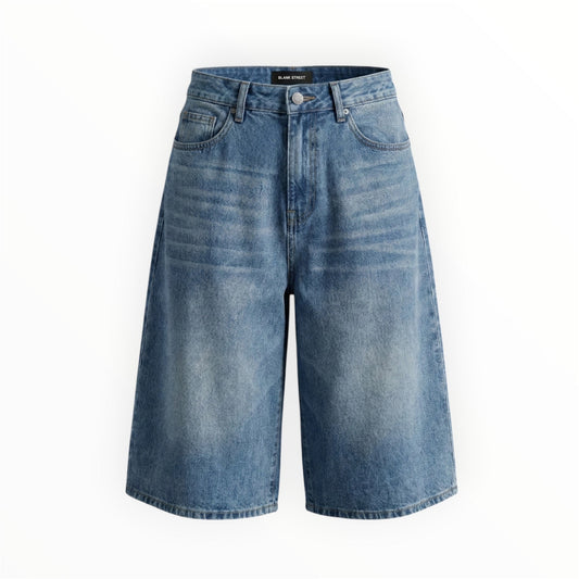 Krepking - Oversized Wide Leg Denim Shorts in Antique Blue
