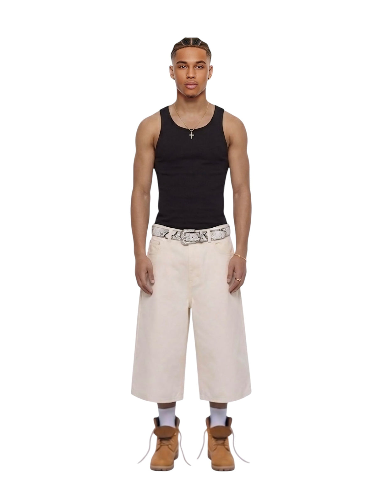 Krepking - Wide Leg Denim Shorts in Ecru