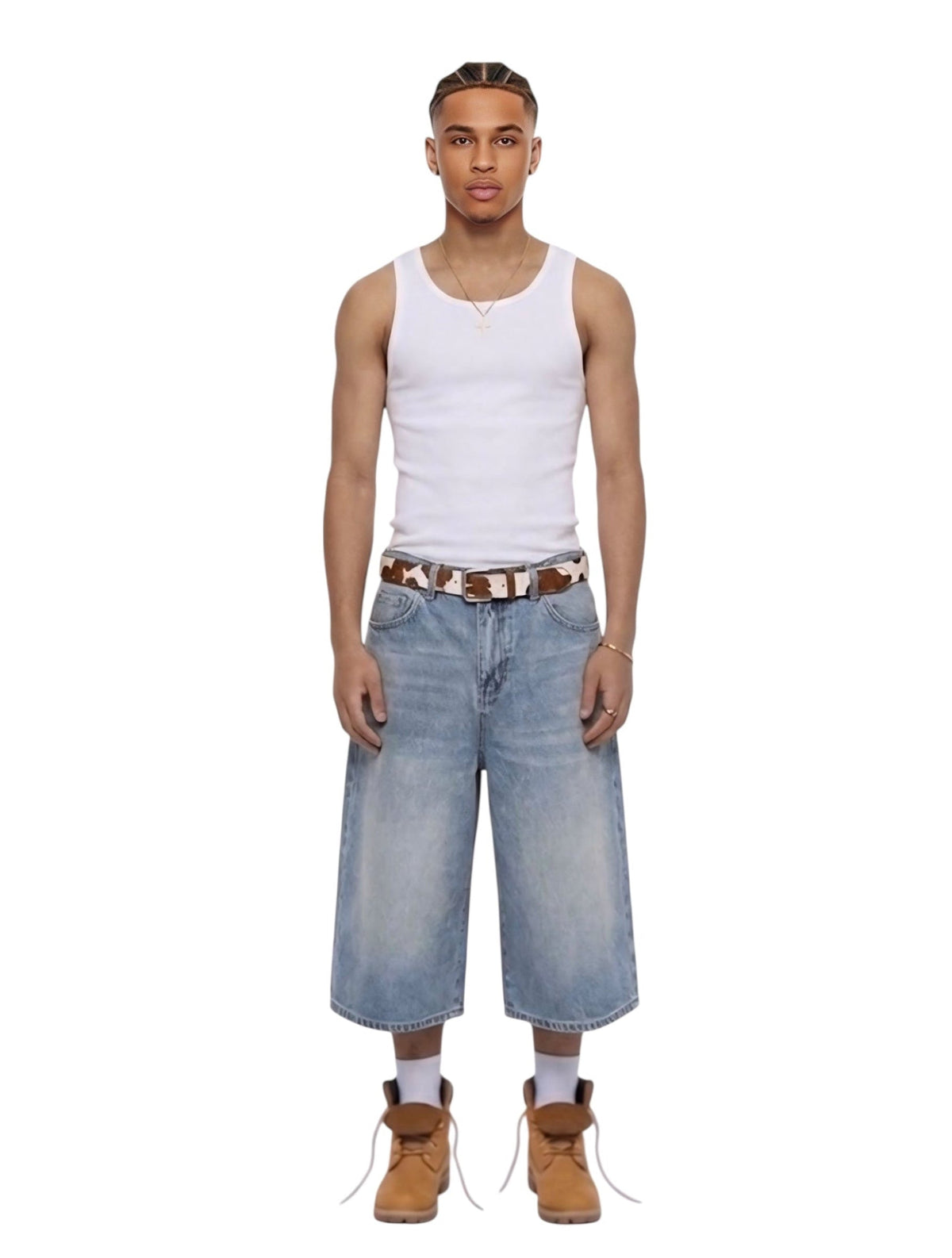 Krepking - Oversized Wide Leg Denim Shorts in Antique Blue