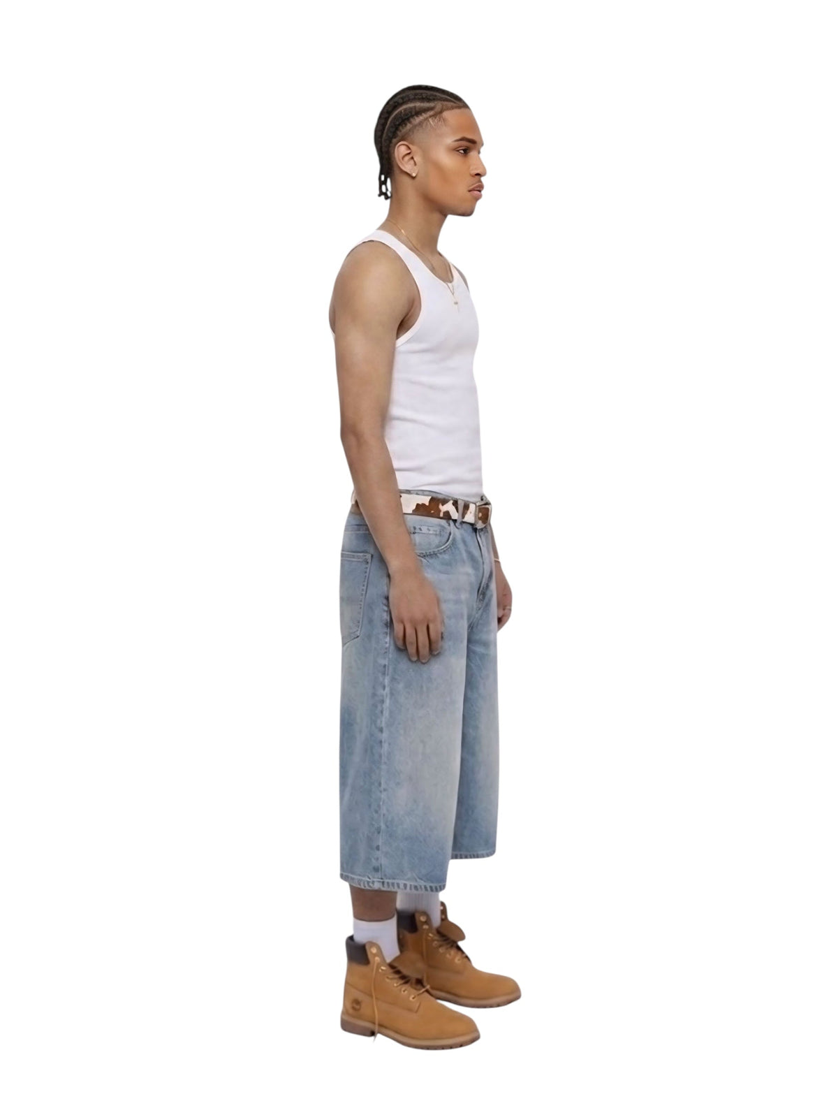 Krepking - Oversized Wide Leg Denim Shorts in Antique Blue