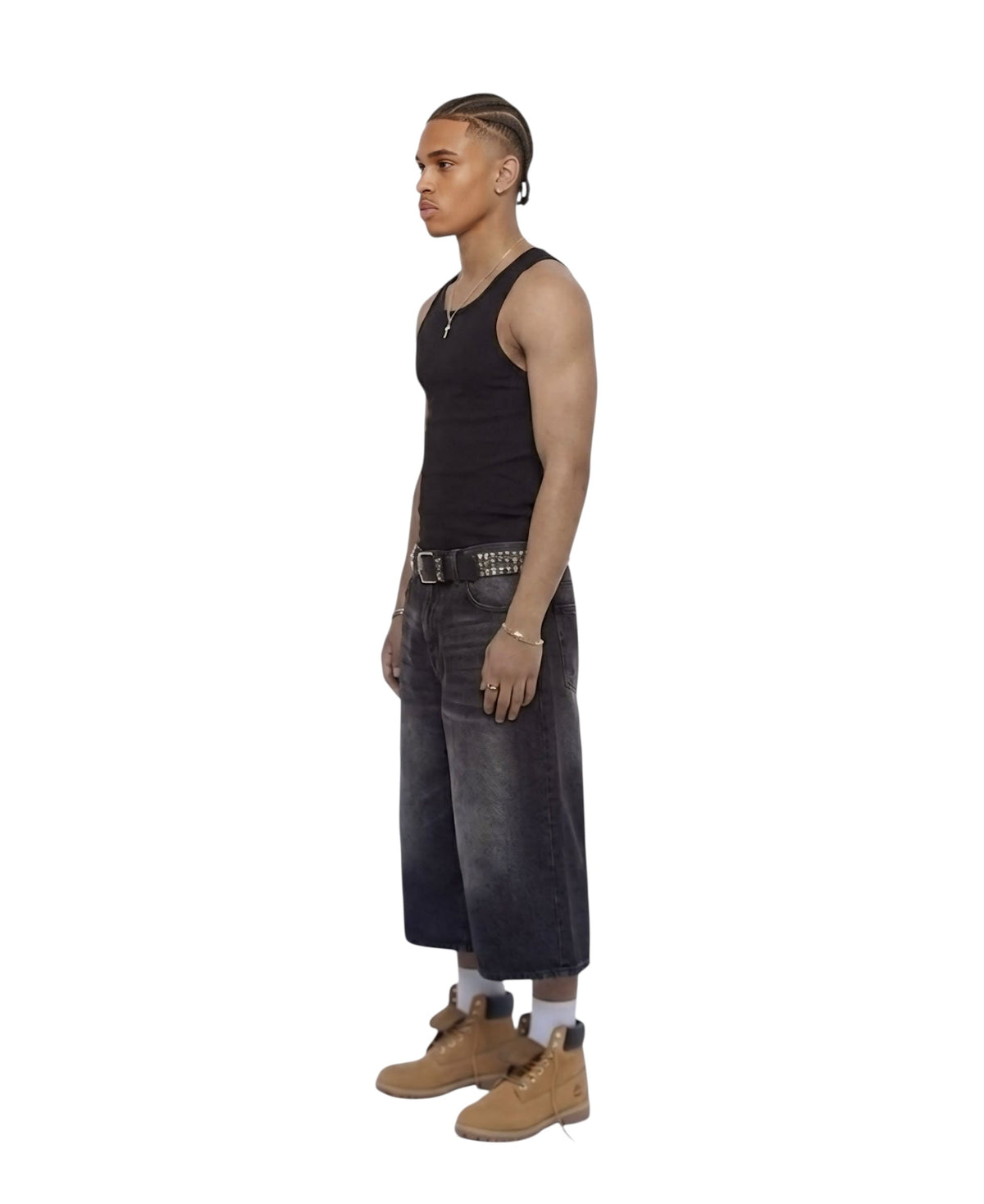 Krepking - Washed Black Wide Leg Denim Shorts