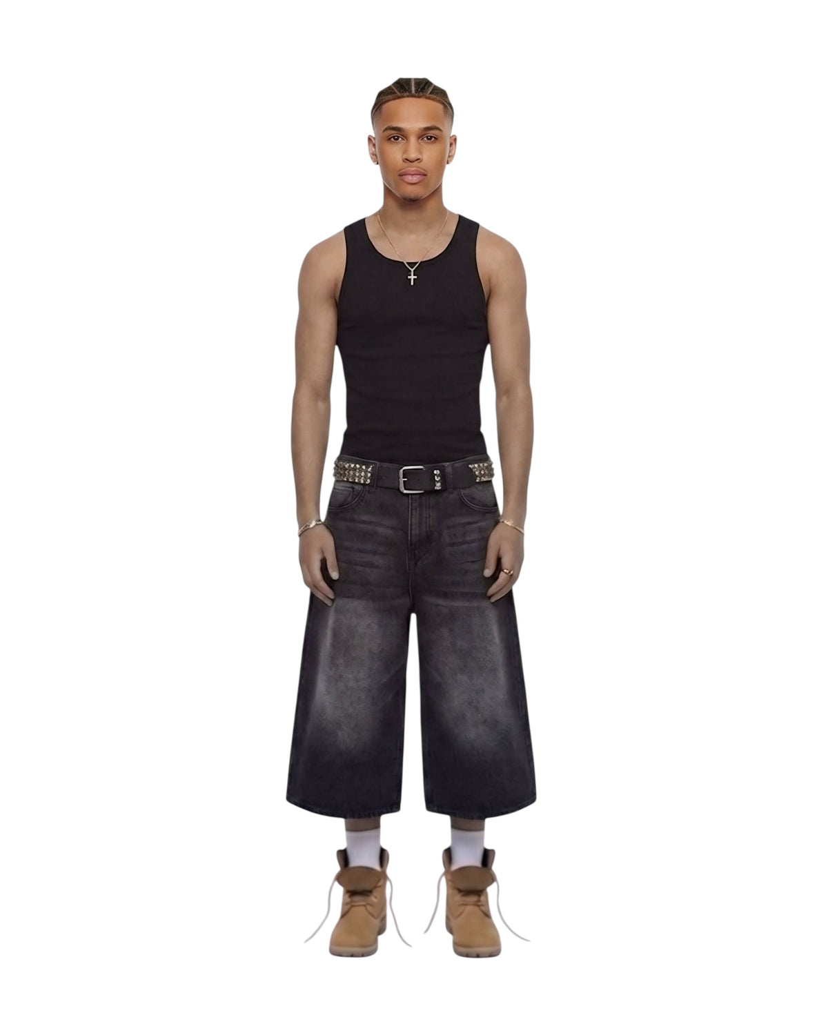 Krepking - Washed Black Wide Leg Denim Shorts